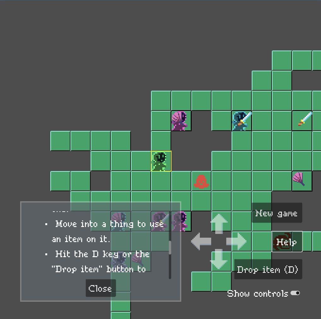 Tiled game with dialog showing help text